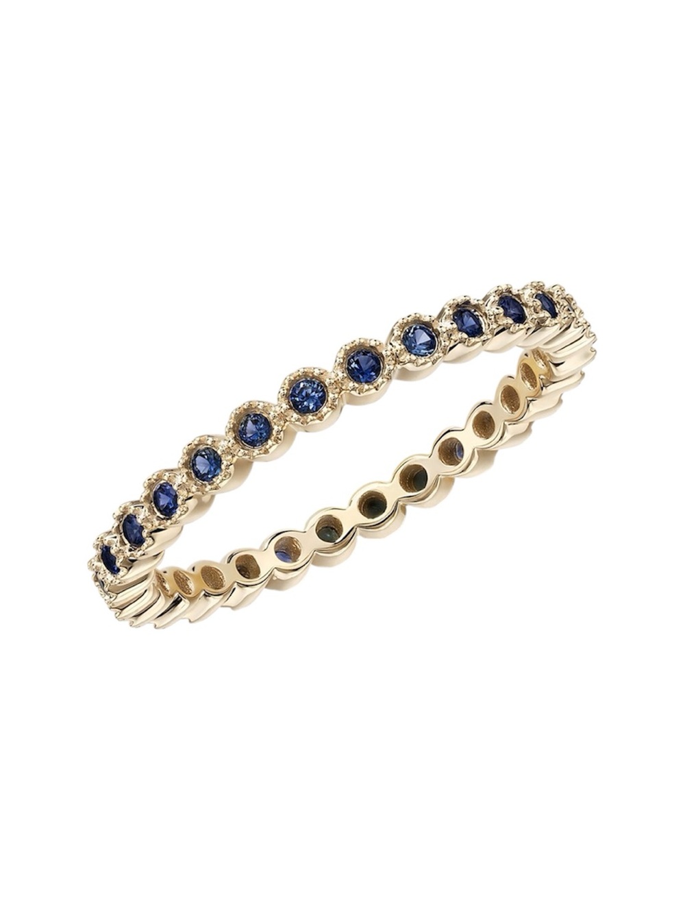 Blue Nile 14k Gold Vintage Style Bezel Set Blue Sapphire Eternity Band Ring 5.5